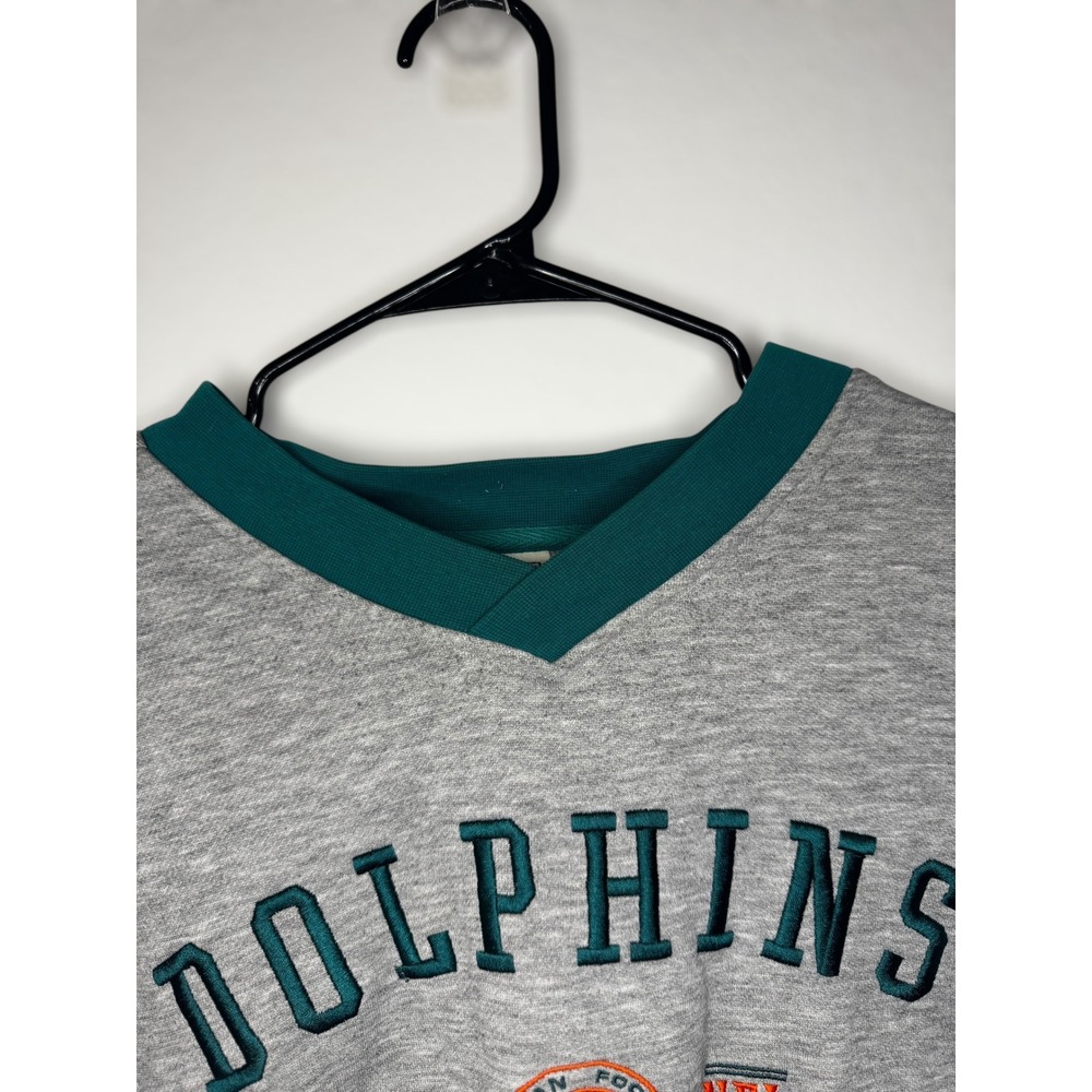 Vintage Lee Sport Miami Dolphins NFL V Neck Gray Green Sweatshirt Men's XL - Picture 3 of 5